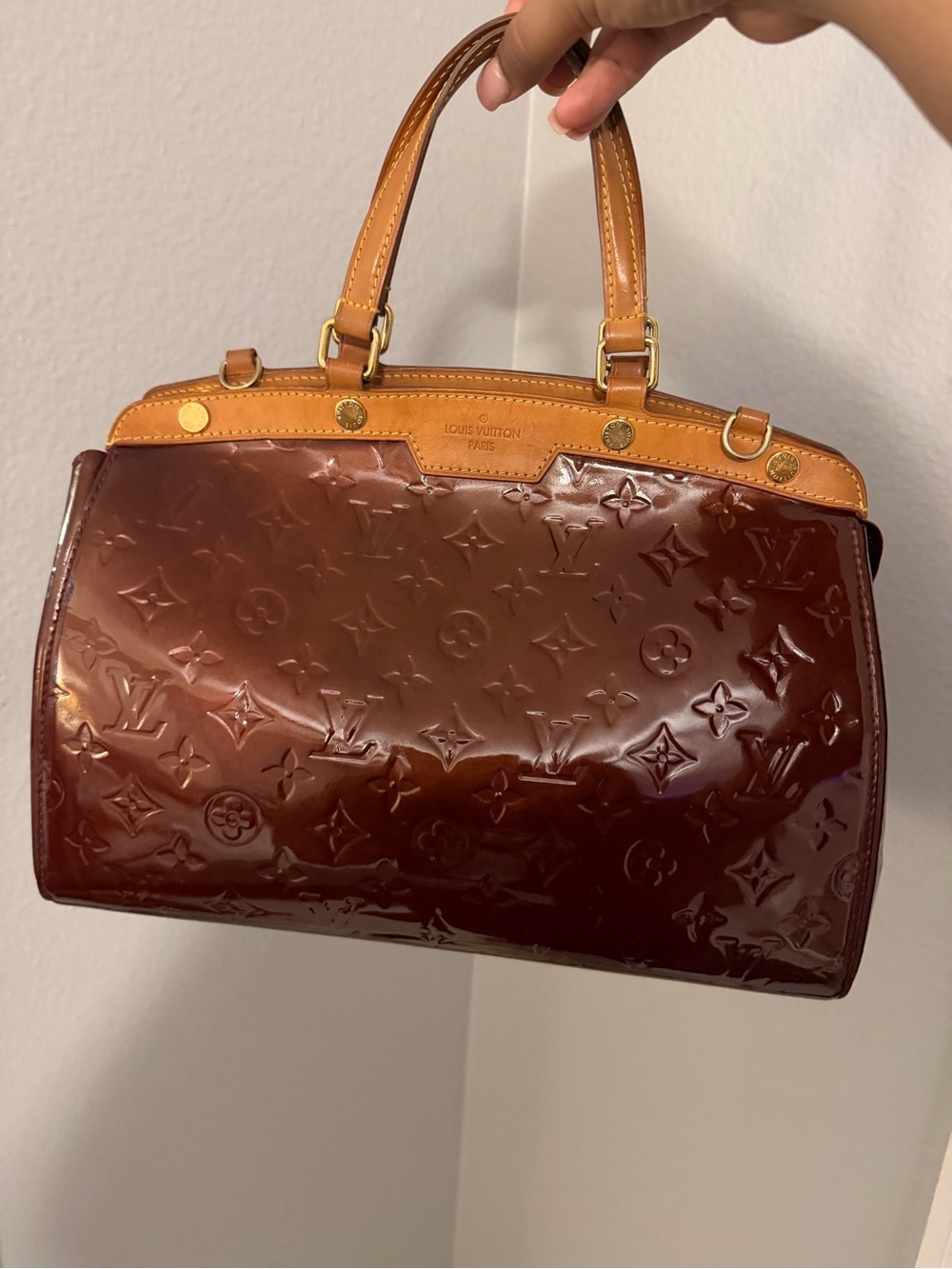 Louis Vuitton Vernis Burgundy Patent Leather Handbag